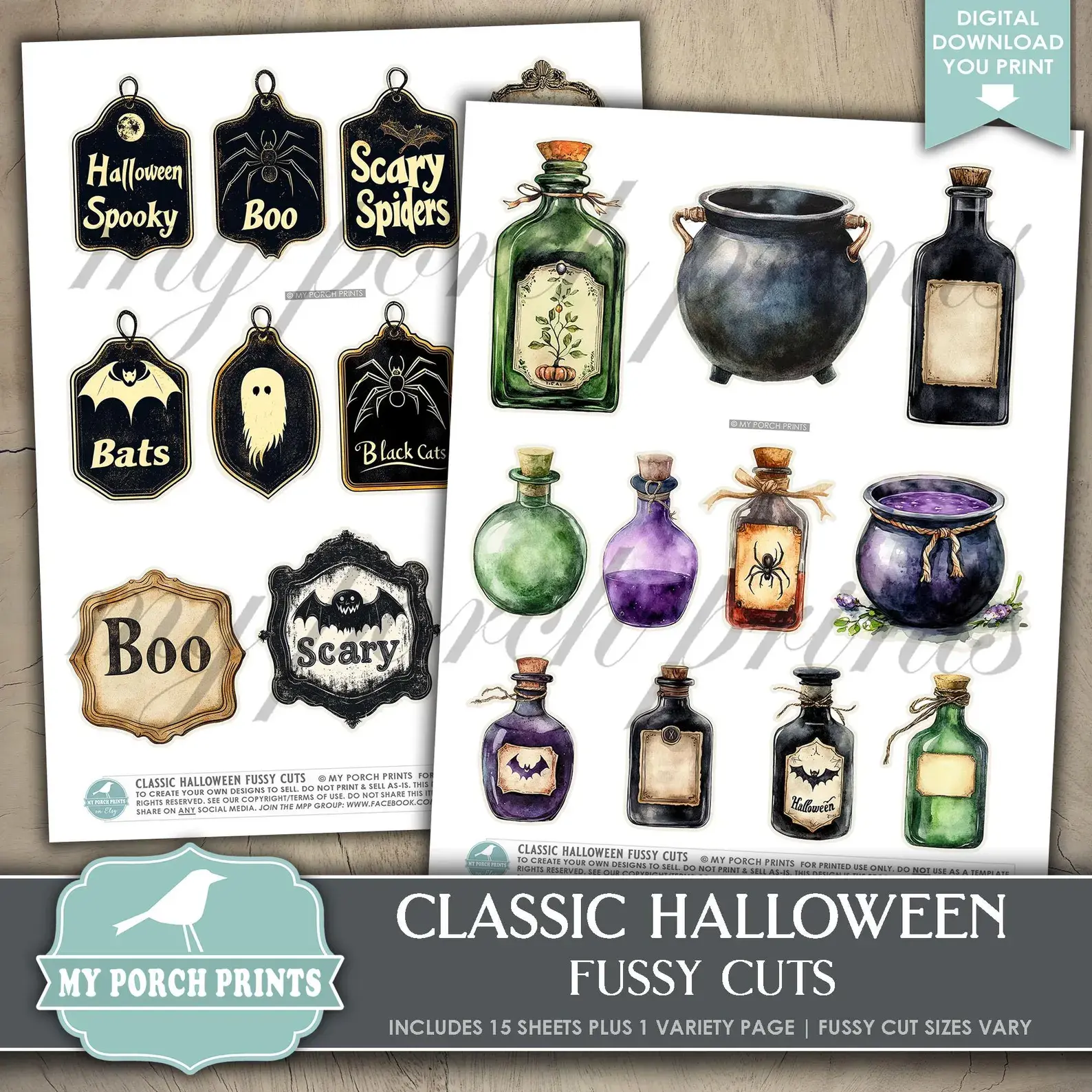 Halloween FUSSY CUTS, Junk Journal