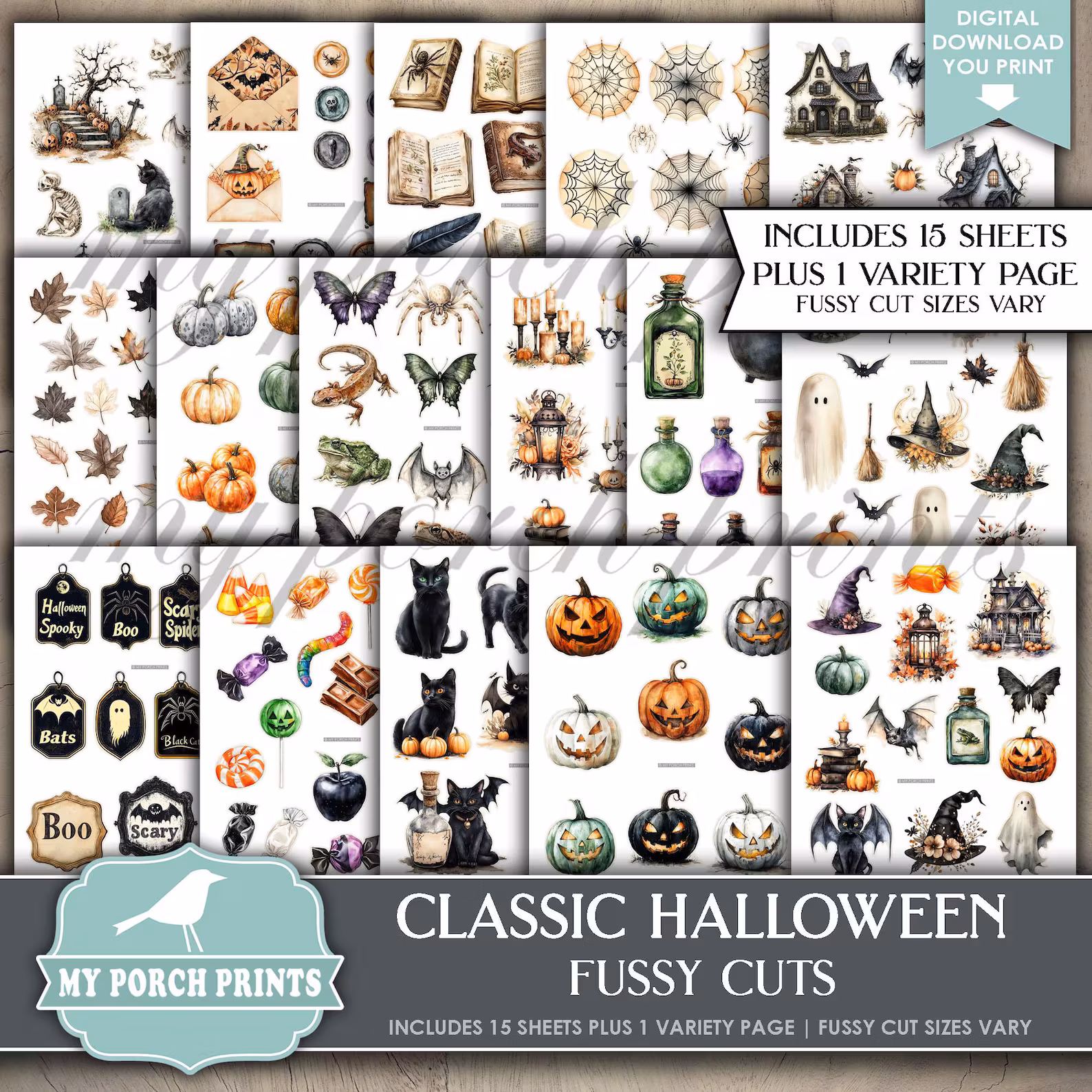 Halloween FUSSY CUTS, Junk Journal